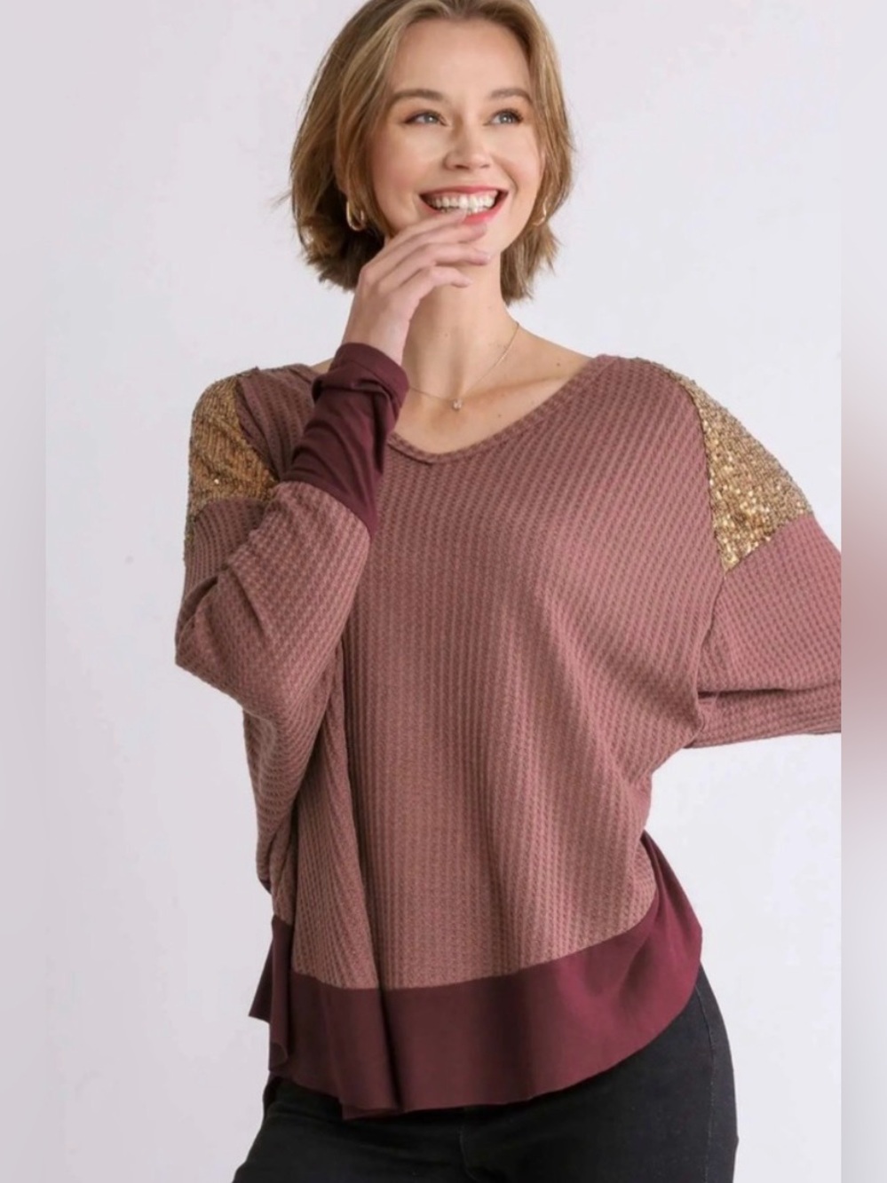 Women's Sequin-Accent Waffle Knit Top